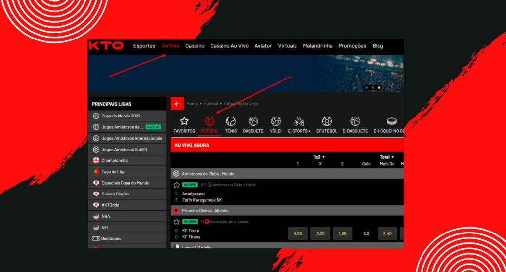 Jogo ao vivo no KTO Apostas Futebol